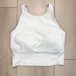 Lululemon Womens 4 White Longline High Neck Sports Bra Yoga Training Athleisure‎